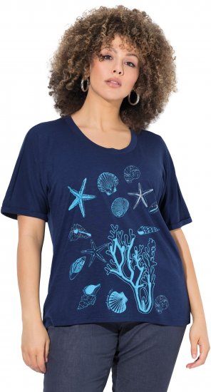 Ulla Popken Marine Print Short Sleeve Tee Ink Blue - Koszulki z nadrukiem dla kobiet - 