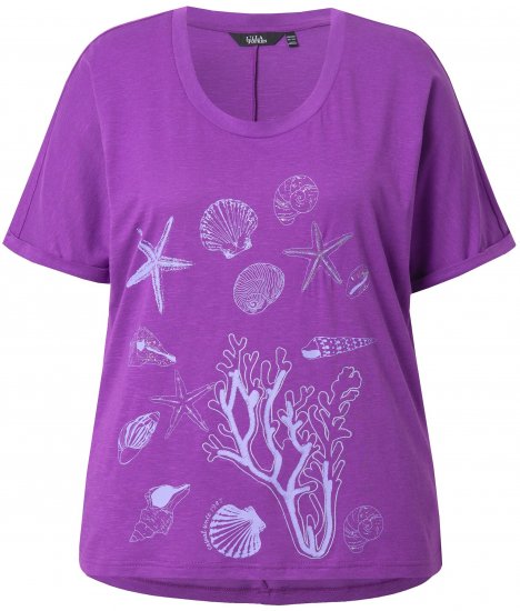 Ulla Popken Marine Print Short Sleeve Tee Purple - Koszulki z nadrukiem dla kobiet - 