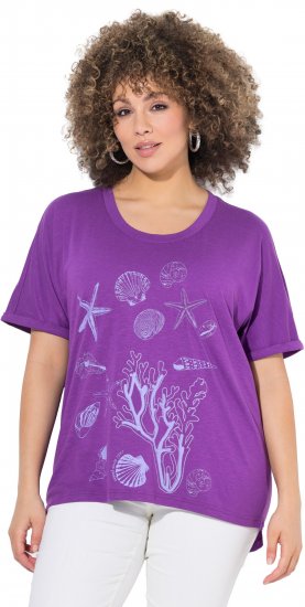 Ulla Popken Marine Print Short Sleeve Tee Purple - Koszulki z nadrukiem dla kobiet - 