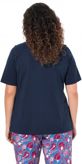 Ulla Popken Shell Picker Club Short Sleeve Graphic Tee Navy - Koszulki z nadrukiem dla kobiet - 