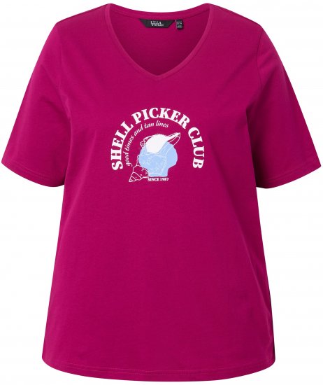Ulla Popken Shell Picker Club Short Sleeve Graphic Tee Magnolia Red - Koszulki z nadrukiem dla kobiet - 