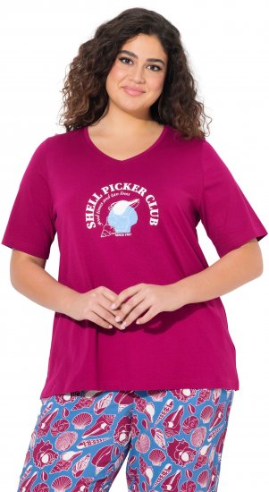 Ulla Popken Shell Picker Club Short Sleeve Graphic Tee Magnolia Red - Koszulki z nadrukiem dla kobiet - 
