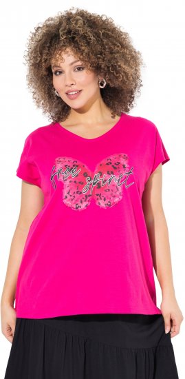 Ulla Popken Free Spirit Butterfly Cap Sleeve Graphic Tee Magenta Pink - Koszulki z nadrukiem dla kobiet - 