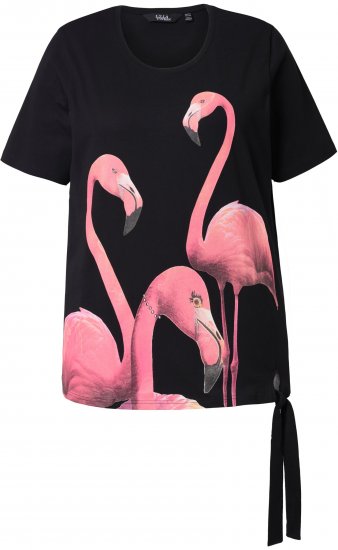Ulla Popken Flamingo Short Sleeve Graphic Tee Black - Koszulki z nadrukiem dla kobiet - 