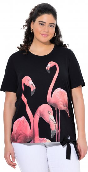 Ulla Popken Flamingo Short Sleeve Graphic Tee Black - Koszulki z nadrukiem dla kobiet - 