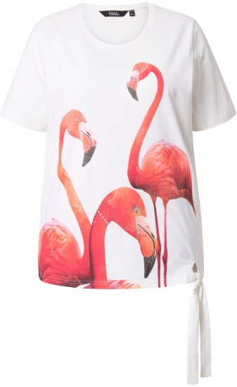 Ulla Popken Flamingo Short Sleeve Graphic Tee Off-White - Koszulki z nadrukiem dla kobiet - 