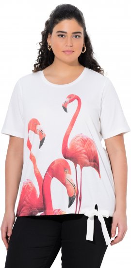 Ulla Popken Flamingo Short Sleeve Graphic Tee Off-White - Koszulki z nadrukiem dla kobiet - 