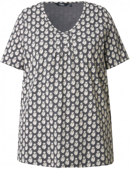 Ulla Popken Cactus Print Short Sleeve V-Neck Tee Graphite Grey - Koszulki z nadrukiem dla kobiet - 