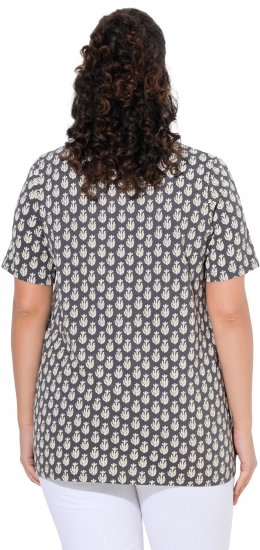 Ulla Popken Cactus Print Short Sleeve V-Neck Tee Graphite Grey - Koszulki z nadrukiem dla kobiet - 