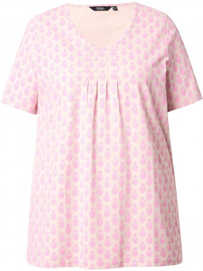 Ulla Popken Cactus Print Short Sleeve V-Neck Tee Pink - Koszulki z nadrukiem dla kobiet - 