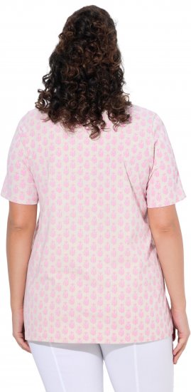 Ulla Popken Cactus Print Short Sleeve V-Neck Tee Pink - Koszulki z nadrukiem dla kobiet - 