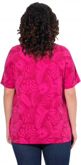 Ulla Popken Feather Print Short Sleeve V-Neck Tee Berry - Koszulki z nadrukiem dla kobiet - 
