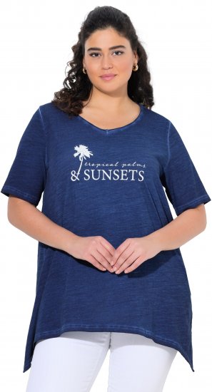 Ulla Popken Sunset Lettering Short Sleeve Graphic Tee Ink Blue - Koszulki z nadrukiem dla kobiet - 