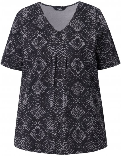 Ulla Popken Snake Print V-Neck Tee Graphite Grey - Koszulki z nadrukiem dla kobiet - 