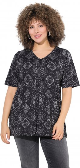 Ulla Popken Snake Print V-Neck Tee Graphite Grey - Koszulki z nadrukiem dla kobiet - 