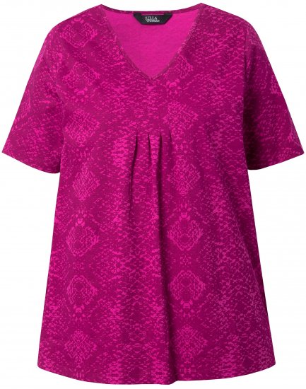 Ulla Popken Snake Print V-Neck Tee Magnolia Red - Koszulki z nadrukiem dla kobiet - 