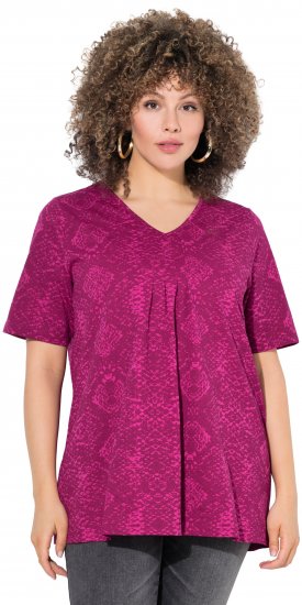 Ulla Popken Snake Print V-Neck Tee Magnolia Red - Koszulki z nadrukiem dla kobiet - 