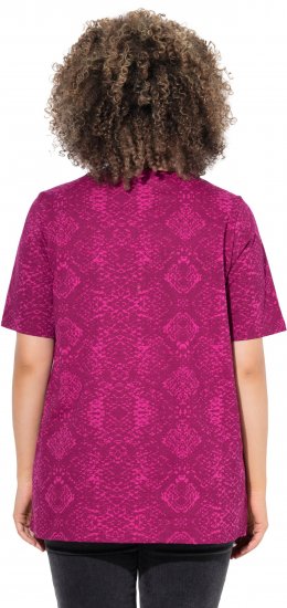 Ulla Popken Snake Print V-Neck Tee Magnolia Red - Koszulki z nadrukiem dla kobiet - 