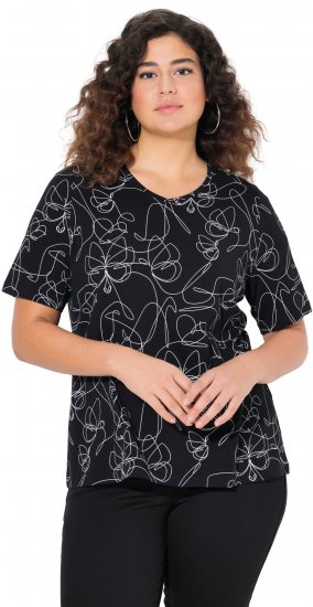 Ulla Popken Abstract Animal Print Short Sleeve Tee Black - Koszulki z nadrukiem dla kobiet - 