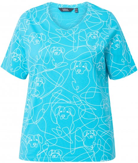 Ulla Popken Abstract Animal Print Short Sleeve Tee Deep Aqua - Koszulki z nadrukiem dla kobiet - 