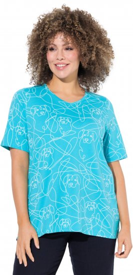 Ulla Popken Abstract Animal Print Short Sleeve Tee Deep Aqua - Koszulki z nadrukiem dla kobiet - 