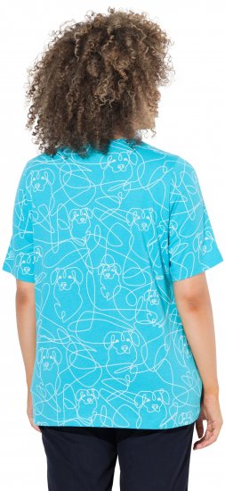 Ulla Popken Abstract Animal Print Short Sleeve Tee Deep Aqua - Koszulki z nadrukiem dla kobiet - 