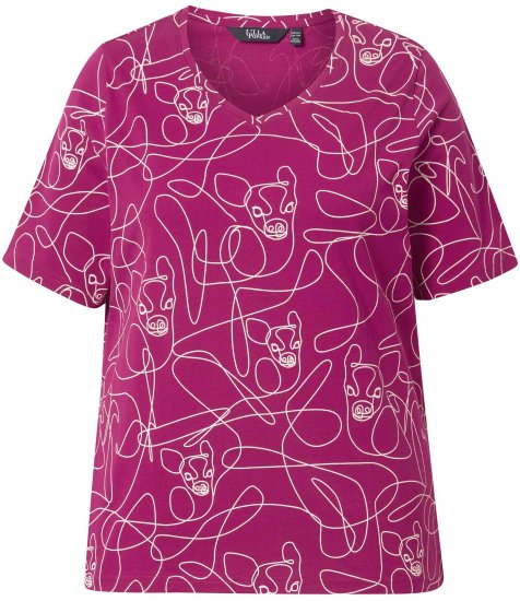 Ulla Popken Abstract Animal Print Short Sleeve Tee Magnolia Red - Koszulki z nadrukiem dla kobiet - 