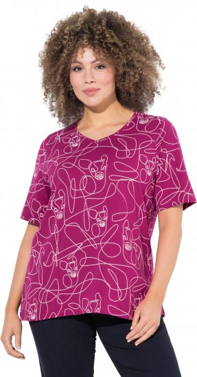 Ulla Popken Abstract Animal Print Short Sleeve Tee Magnolia Red - Koszulki z nadrukiem dla kobiet - 