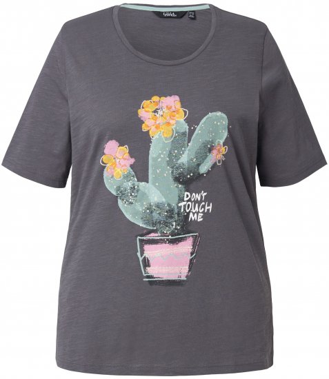 Ulla Popken Cactus Short Sleeve Graphic Tee Graphite Grey - Koszulki z nadrukiem dla kobiet - 