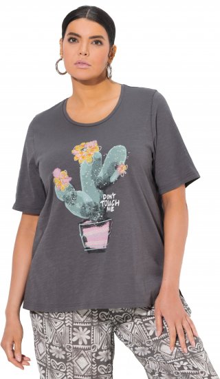 Ulla Popken Cactus Short Sleeve Graphic Tee Graphite Grey - Koszulki z nadrukiem dla kobiet - 
