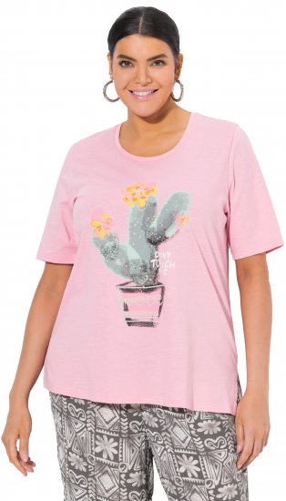 Ulla Popken Cactus Short Sleeve Graphic Tee Pink - Koszulki z nadrukiem dla kobiet - 