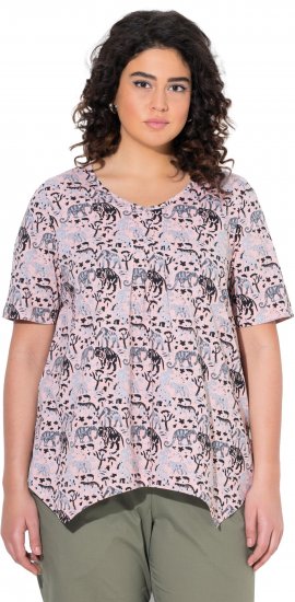 Ulla Popken Half-sleeve A-line V-neck Pointed Hem Animal Pattern T-shirt Pastel Rose - Koszulki z nadrukiem dla kobiet - 