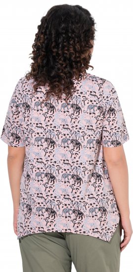 Ulla Popken Half-sleeve A-line V-neck Pointed Hem Animal Pattern T-shirt Pastel Rose - Koszulki z nadrukiem dla kobiet - 