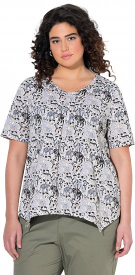 Ulla Popken Half-sleeve A-line V-neck Pointed Hem Animal Pattern T-shirt Moss - Koszulki z nadrukiem dla kobiet - 