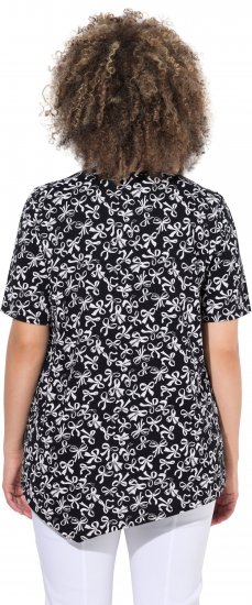 Ulla Popken Bow Print Short Sleeve Pointed Hem Tee Black - Koszulki z nadrukiem dla kobiet - 
