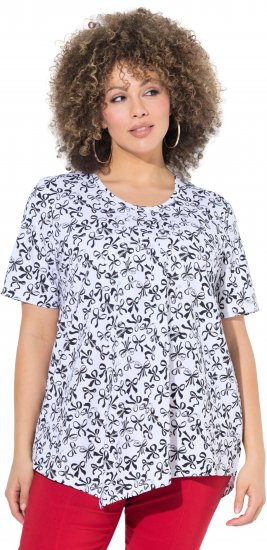 Ulla Popken Bow Print Short Sleeve Pointed Hem Tee Snow White - Koszulki z nadrukiem dla kobiet - 