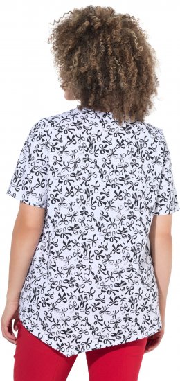 Ulla Popken Bow Print Short Sleeve Pointed Hem Tee Snow White - Koszulki z nadrukiem dla kobiet - 
