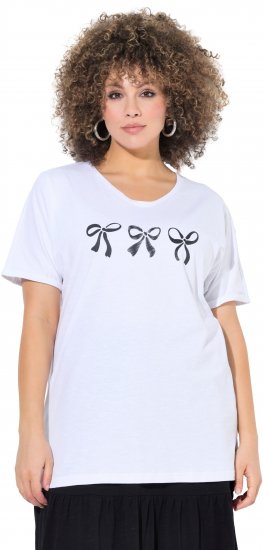 Ulla Popken Bow Short Sleeve Graphic Tee Snow White - Koszulki z nadrukiem dla kobiet - 