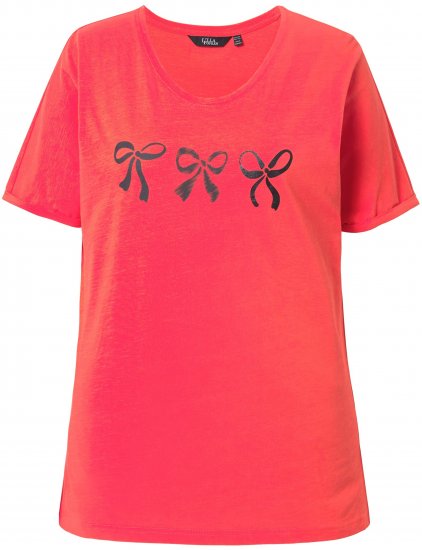 Ulla Popken Bow Short Sleeve Graphic Tee Light Red - Koszulki z nadrukiem dla kobiet - 