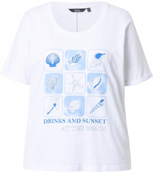 Ulla Popken Drinks And Sunset Graphic Tee Snow White - Koszulki z nadrukiem dla kobiet - 