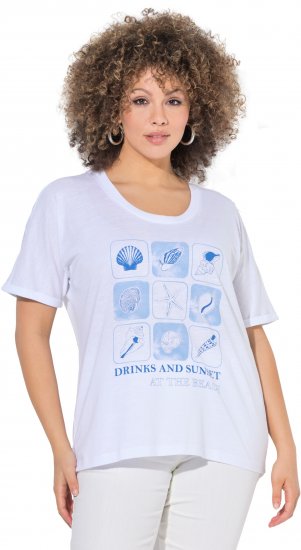Ulla Popken Drinks And Sunset Graphic Tee Snow White - Koszulki z nadrukiem dla kobiet - 