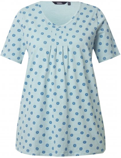 Ulla Popken Tile Print Short Sleeve Pleated Tee Light Moss Green - Koszulki z nadrukiem dla kobiet - 