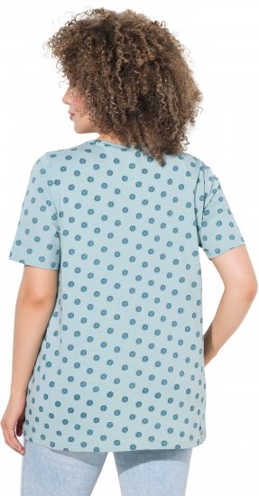 Ulla Popken Tile Print Short Sleeve Pleated Tee Light Moss Green - Koszulki z nadrukiem dla kobiet - 