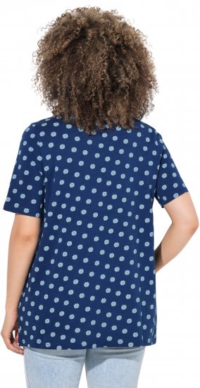 Ulla Popken Tile Print Short Sleeve Pleated Tee Dark Blue - Koszulki z nadrukiem dla kobiet - 