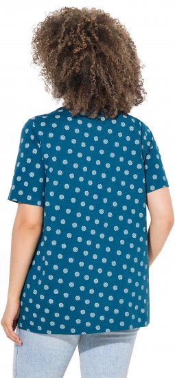 Ulla Popken Tile Print Short Sleeve Pleated Tee Teal - Koszulki z nadrukiem dla kobiet - 