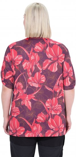 Ulla Popken Quick Drying Flower Print Short Sleeve Tee Dark Cherry - Koszulki z nadrukiem dla kobiet - 