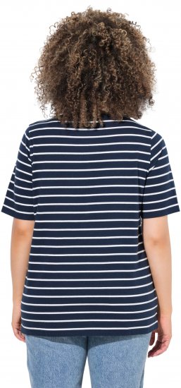 Ulla Popken Striped 1987 Boat Neck Tee Navy Blue - Koszulki z nadrukiem dla kobiet - 