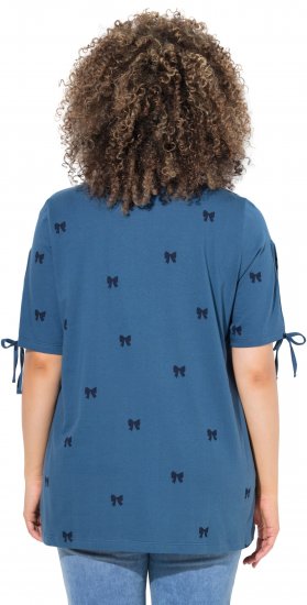 Ulla Popken Bow Print Split Sleeve Tee Indigo Denim - Koszulki z nadrukiem dla kobiet - 