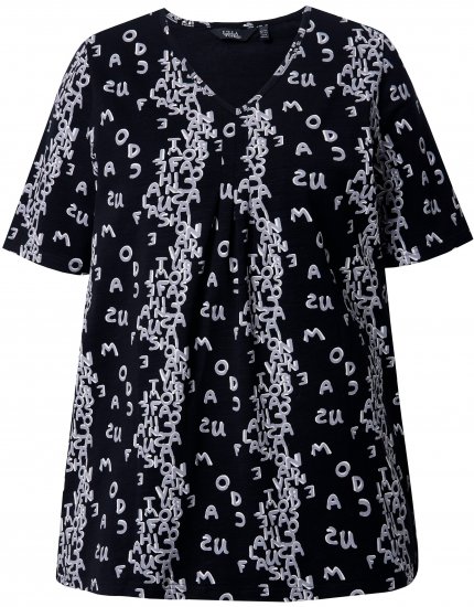 Ulla Popken Letter Print Short Sleeve Tee Black - Koszulki z nadrukiem dla kobiet - 