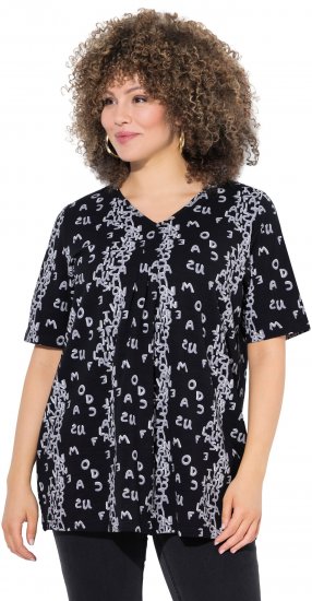 Ulla Popken Letter Print Short Sleeve Tee Black - Koszulki z nadrukiem dla kobiet - 